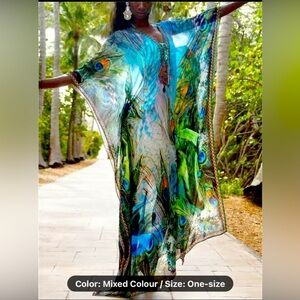 NEW!! LADIES THINK!  We all need these.  Peacock kaftan..,,